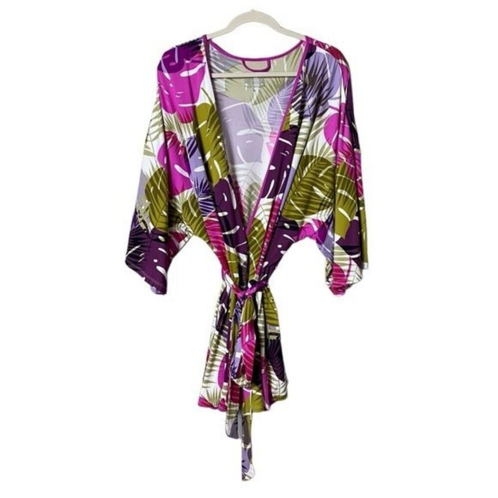 Lilac + London Cozy Midi Robe Pink Plus Size 2X/3X Tropical Soft Jersey Knit